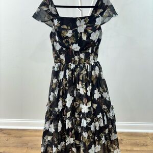 Ivy City Co Black and white florals Midi Dress “I feel pretty”